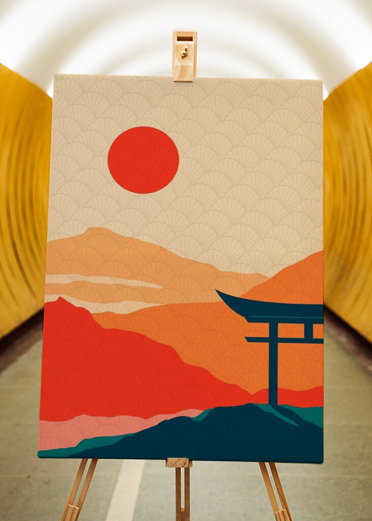 Japanische Kunst zum Sonnenuntergang