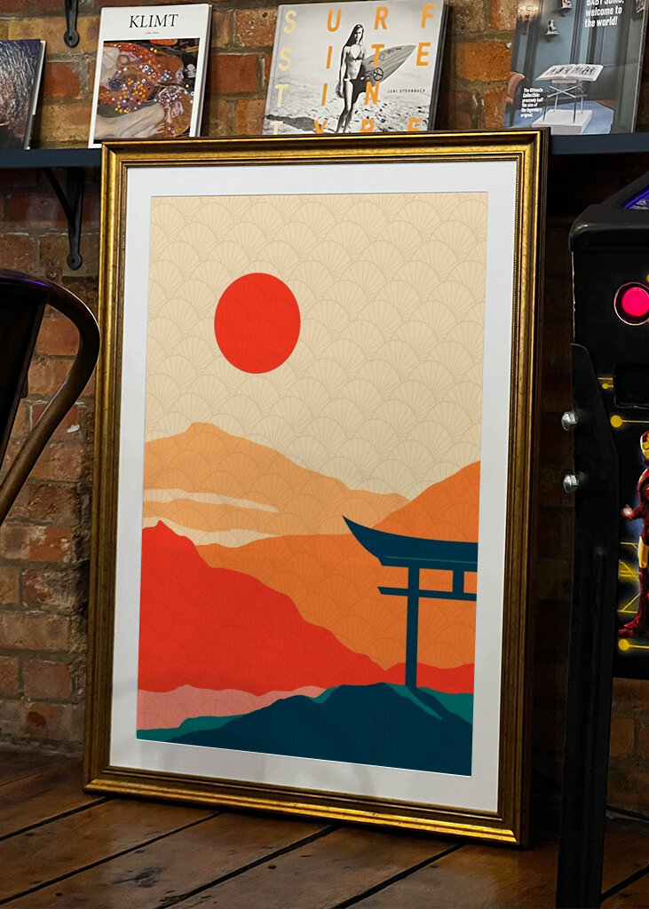 Japanische Kunst zum Sonnenuntergang