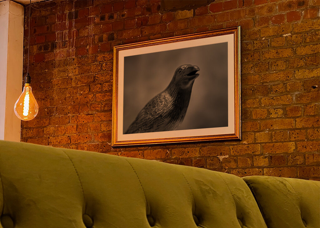 Schwarzer Rabe vor stürmischem Hintergrund