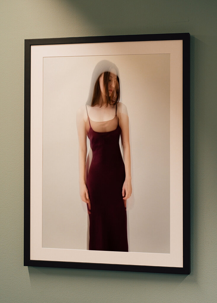 Woman in burgundy dress