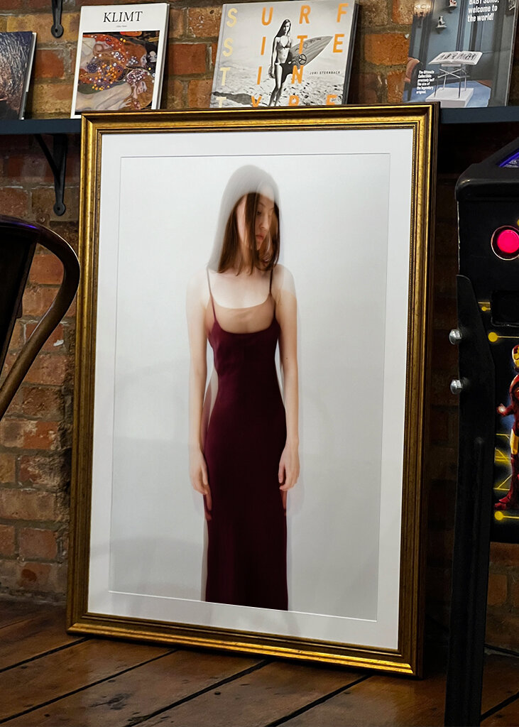 Woman in burgundy dress