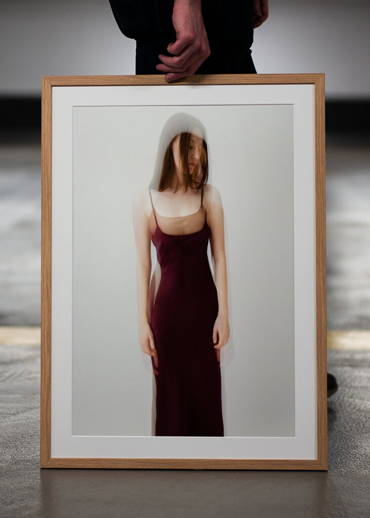 Woman in burgundy dress