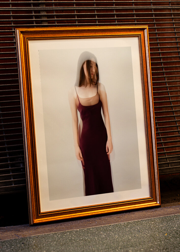 Woman in burgundy dress