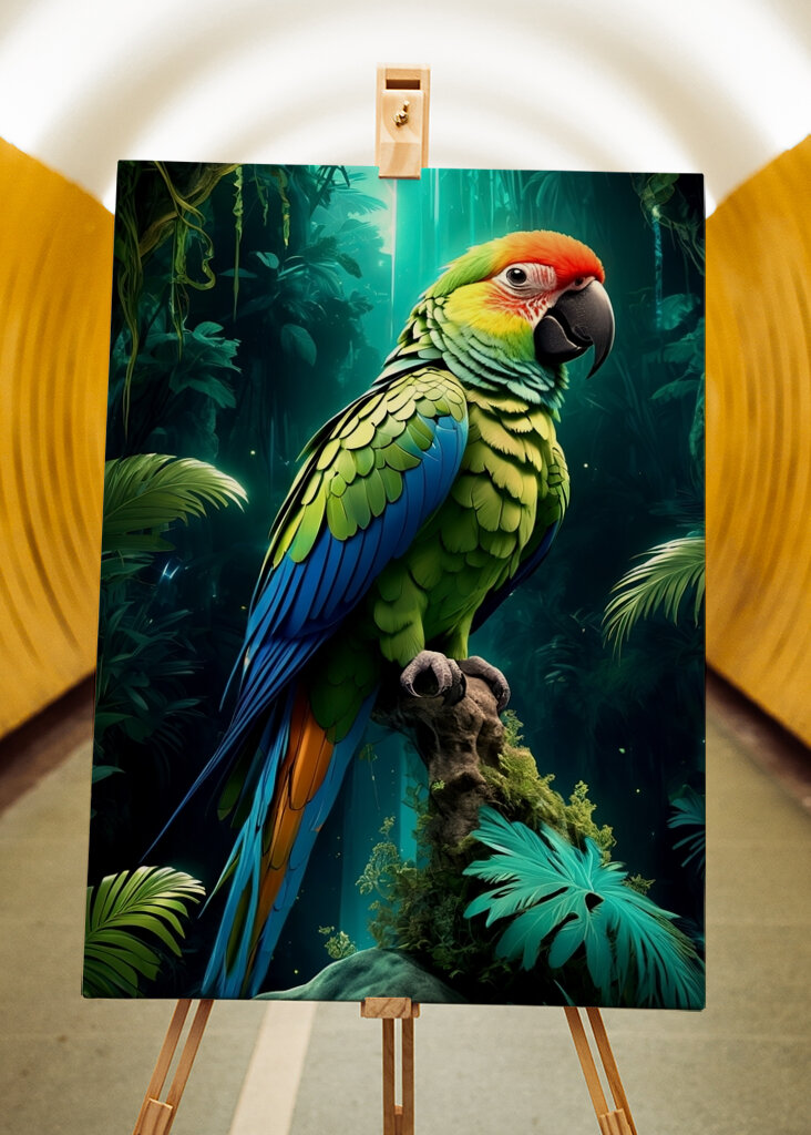 Zelený papoušek v džungli