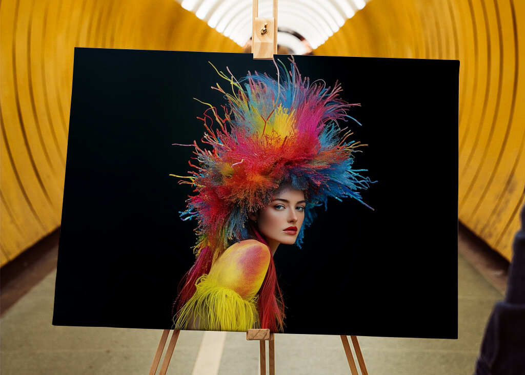 Kvinne med fargerikt hodeplagg