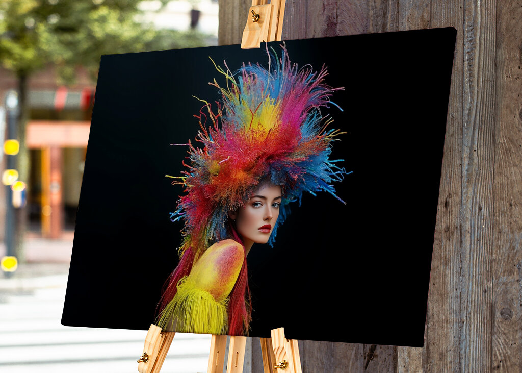 Kvinne med fargerikt hodeplagg