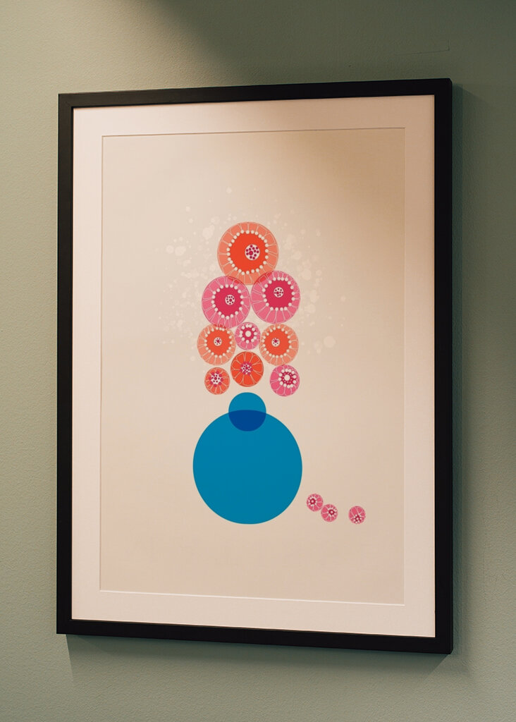 Red Flowers In Blue Vase 