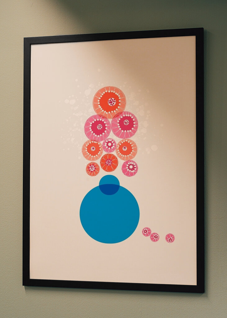 Red Flowers In Blue Vase 