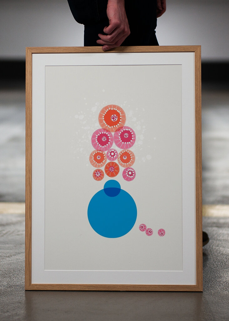 Red Flowers In Blue Vase 