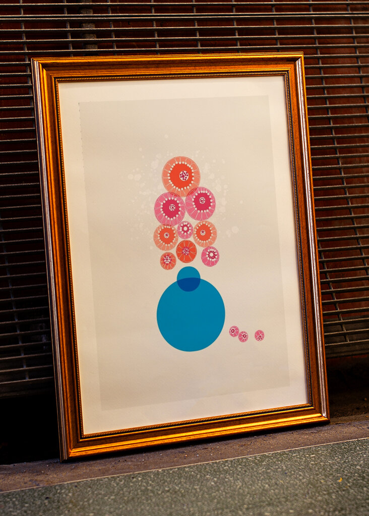 Red Flowers In Blue Vase 