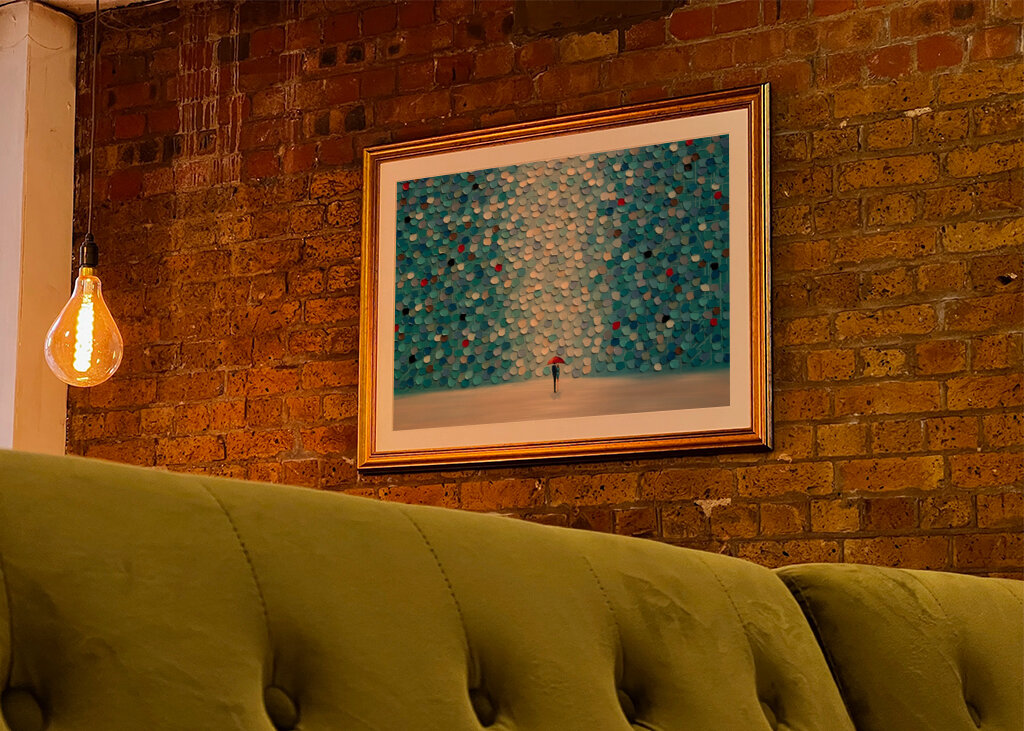 Unter rotem Regenschirm