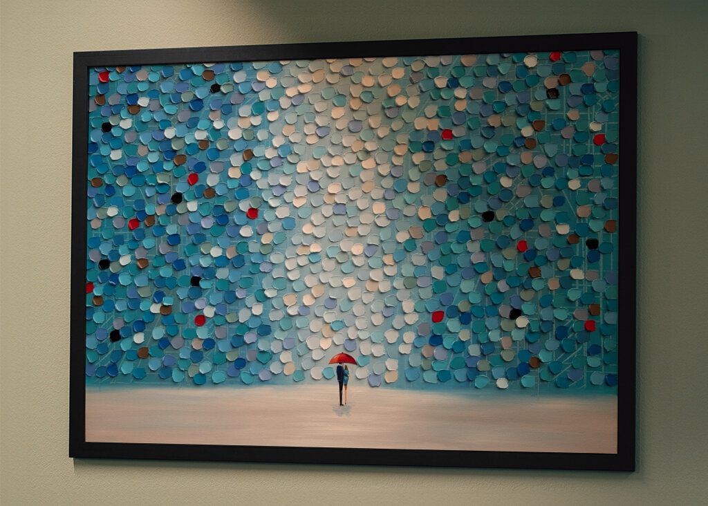 Unter rotem Regenschirm