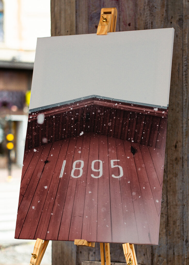 Snöflingor på röd lada