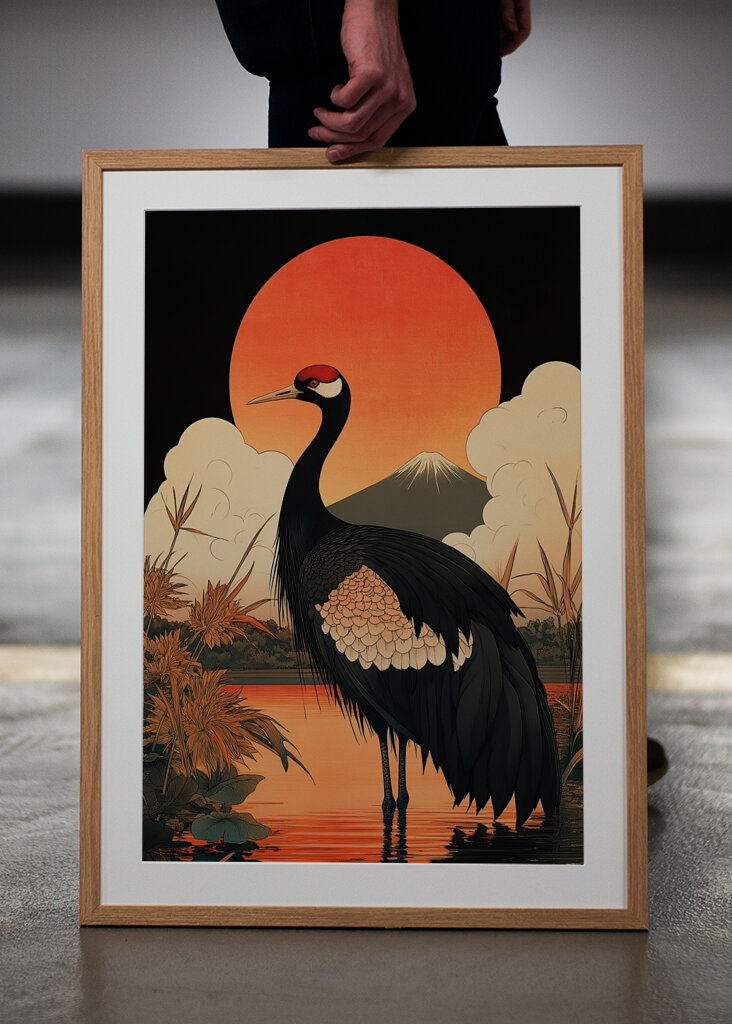 Japanese art print crane
