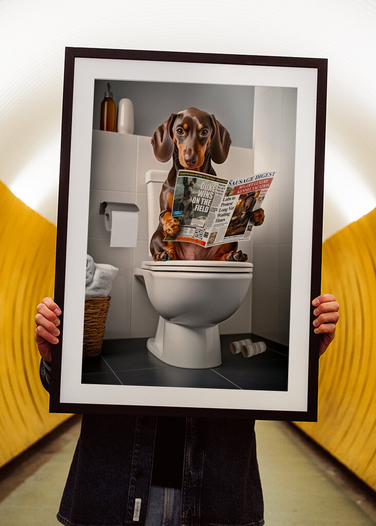 Teckel op het toilet