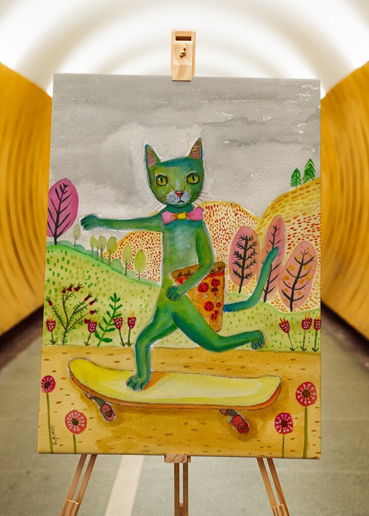 Skateboarding Katze Pizza