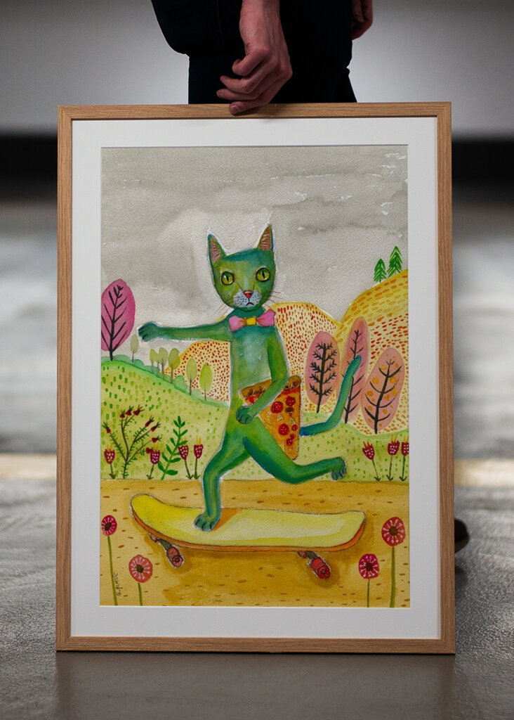 Skateboarding Katze Pizza