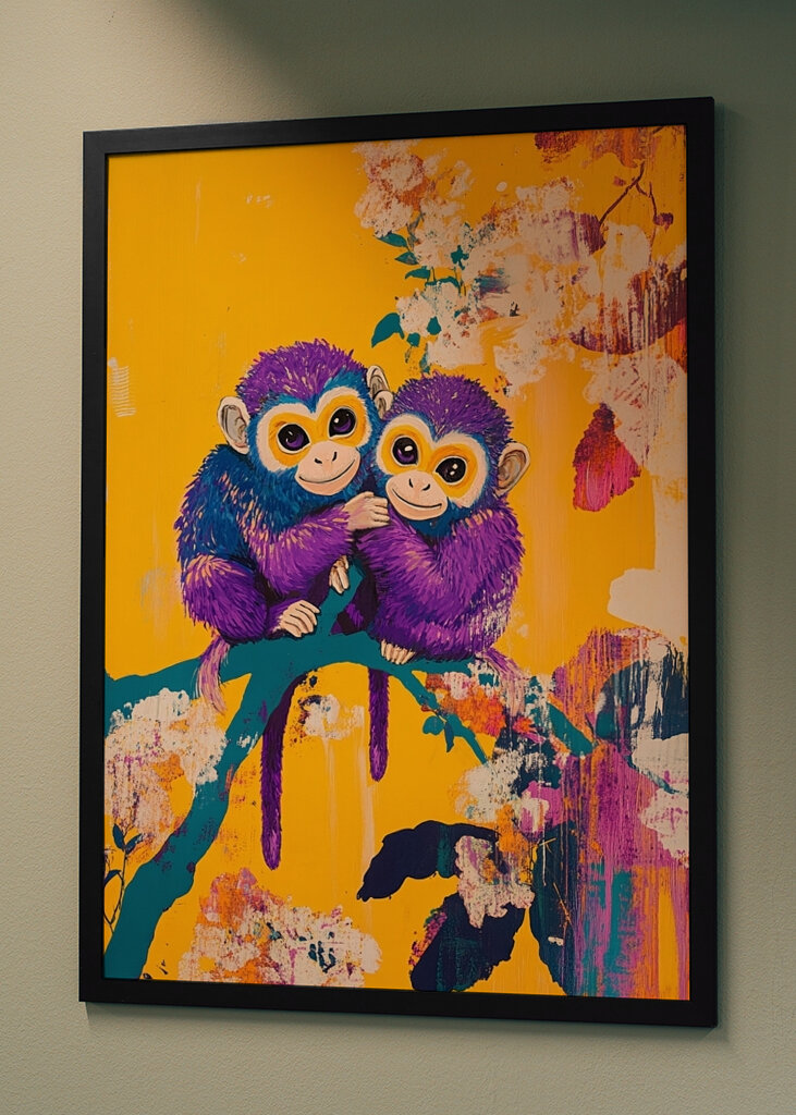 Monos morados en la magia de las flores