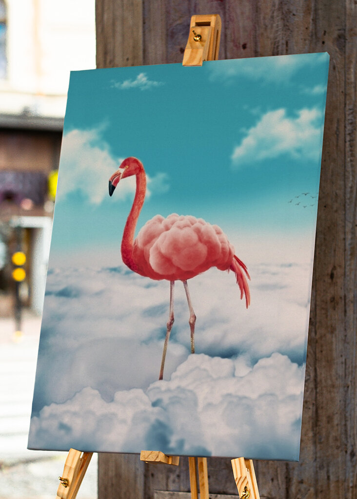 Fenicottero trasportato dalle nuvole