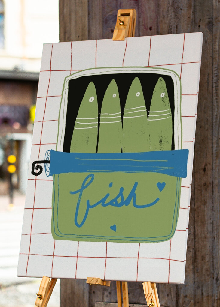 Dose mit grünem Fisch