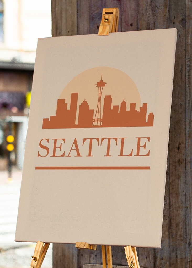 Sonnenuntergang in der Skyline von Seattle