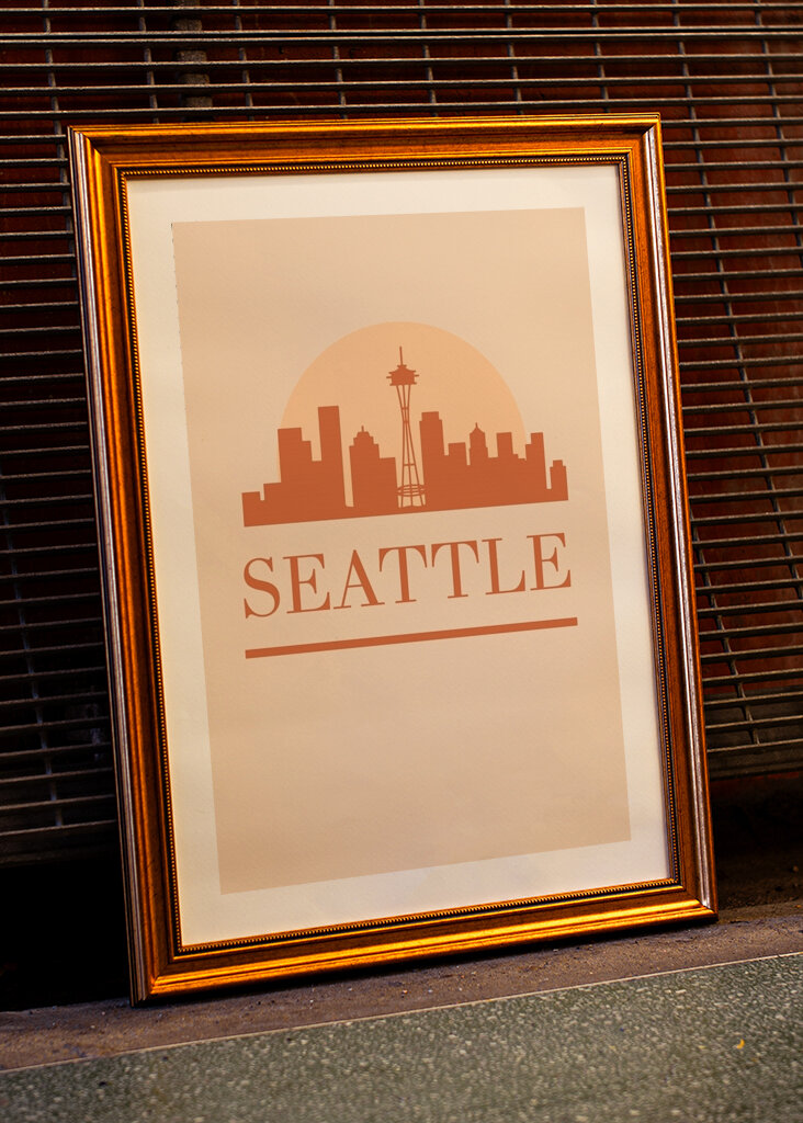 Sonnenuntergang in der Skyline von Seattle