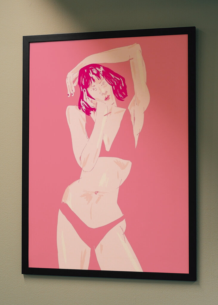 Drømmende lyserød positur