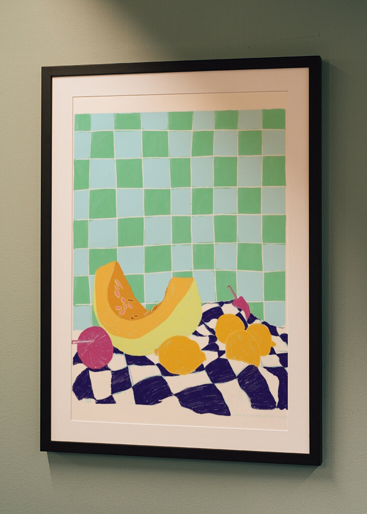 Frukt på rutete klut