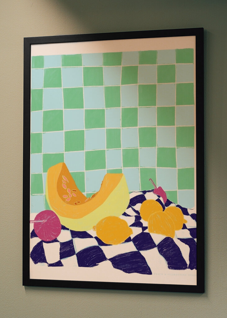 Frukt på rutete klut