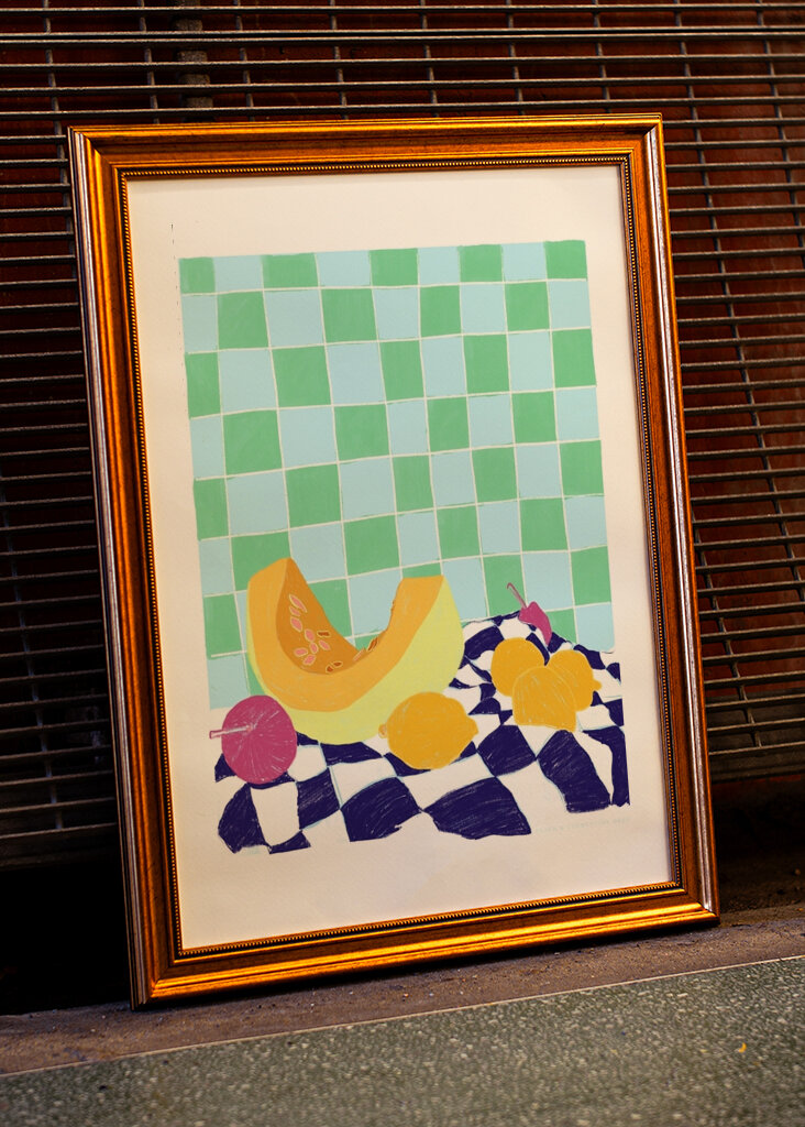 Frukt på rutete klut