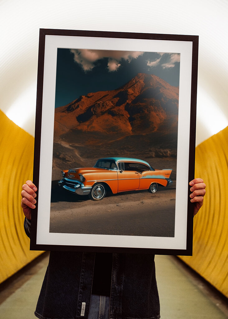 Das orangefarbene Auto