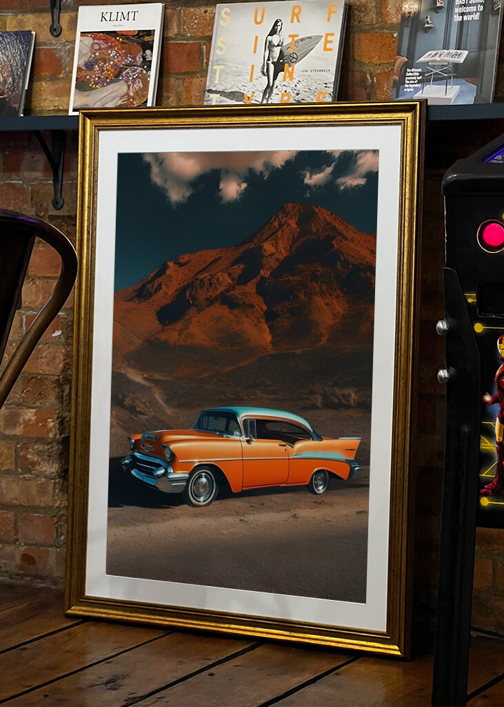 Das orangefarbene Auto