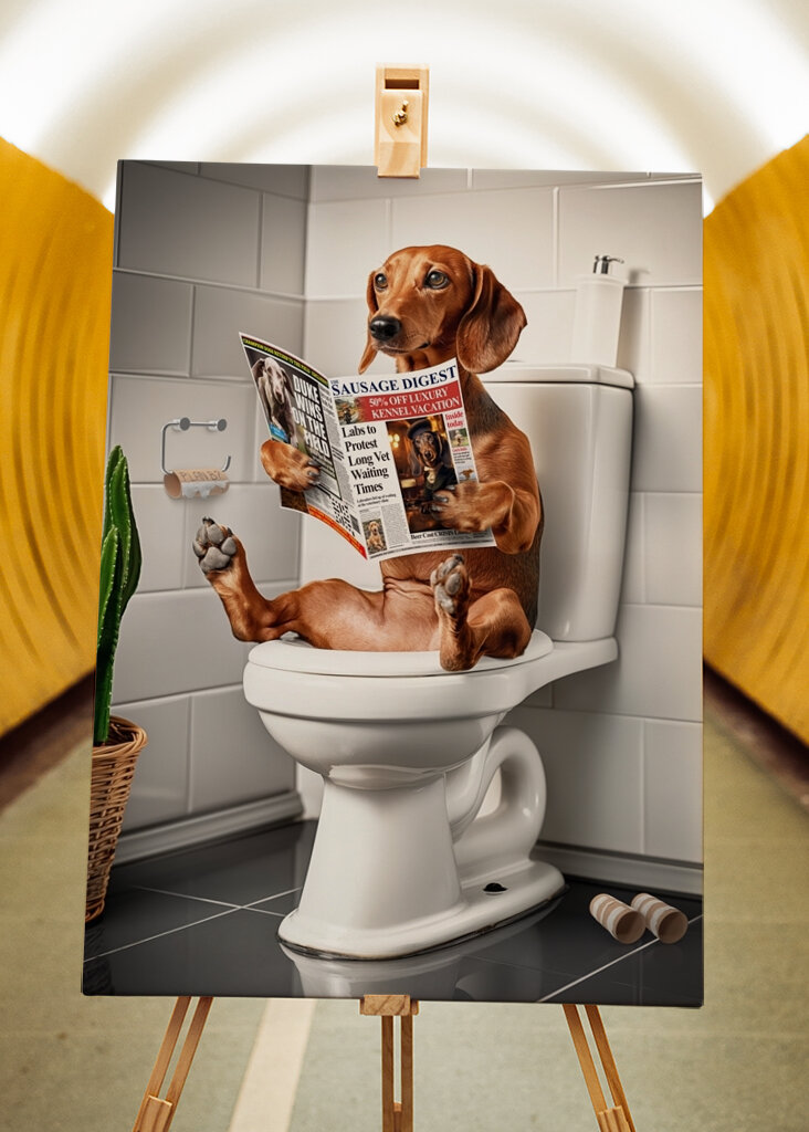 Dackel auf der Toilette