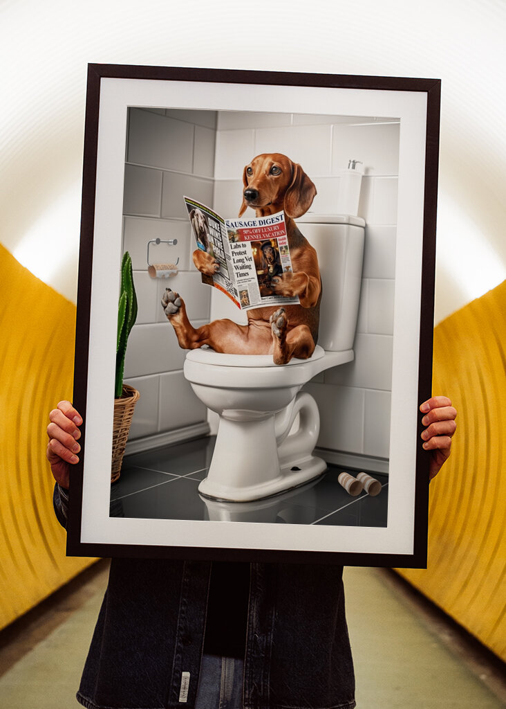 Dackel auf der Toilette