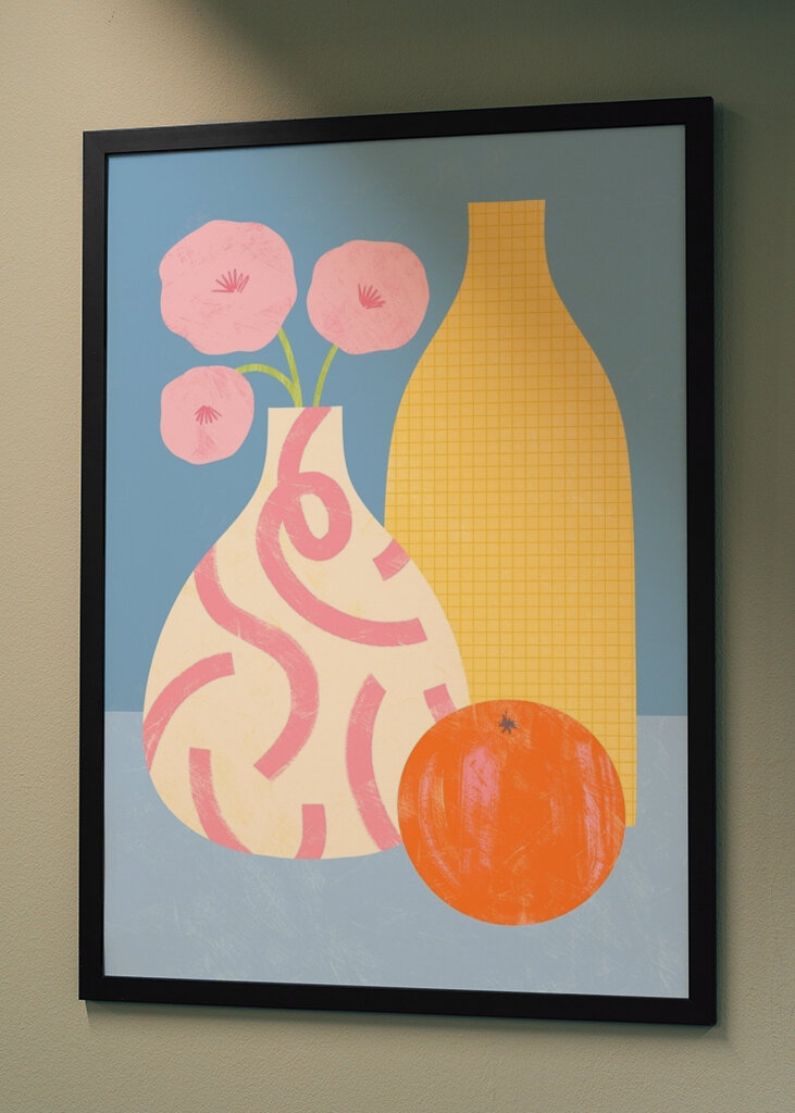 Trio di vasi e frutta