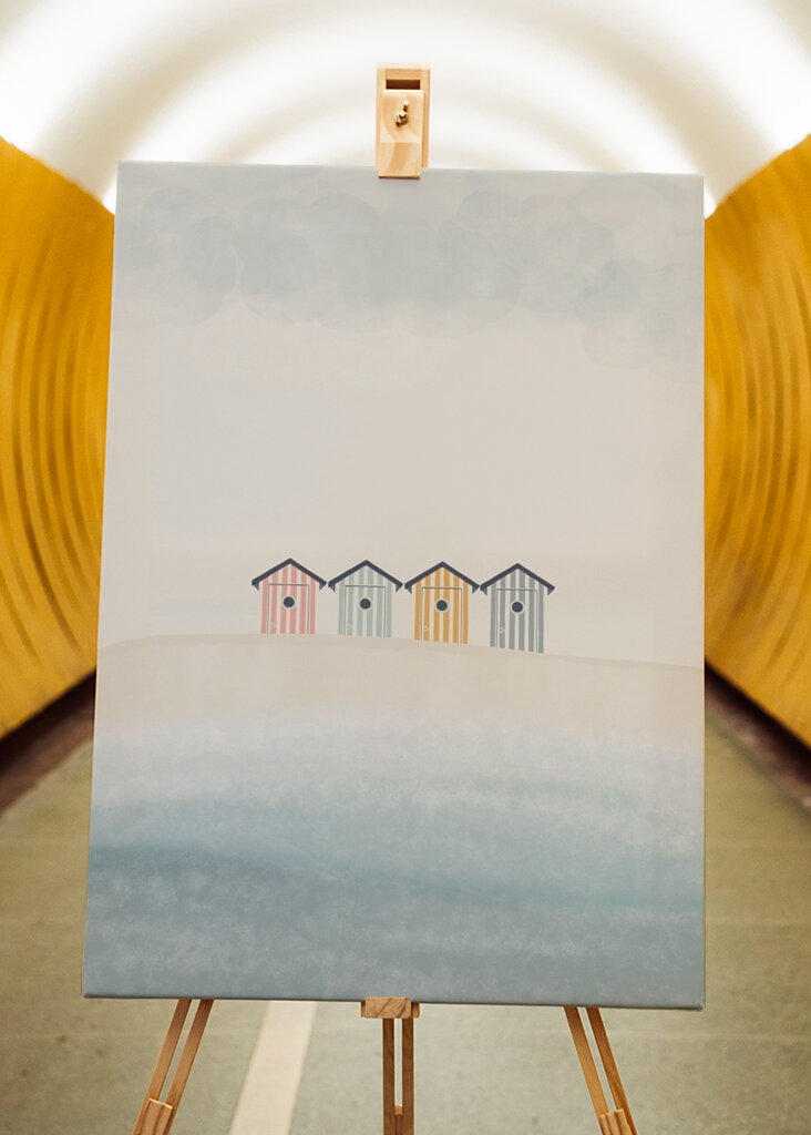 Stribede strandhytter