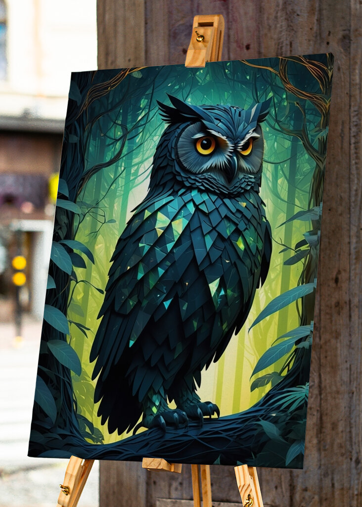 Búho cristalino en el bosque