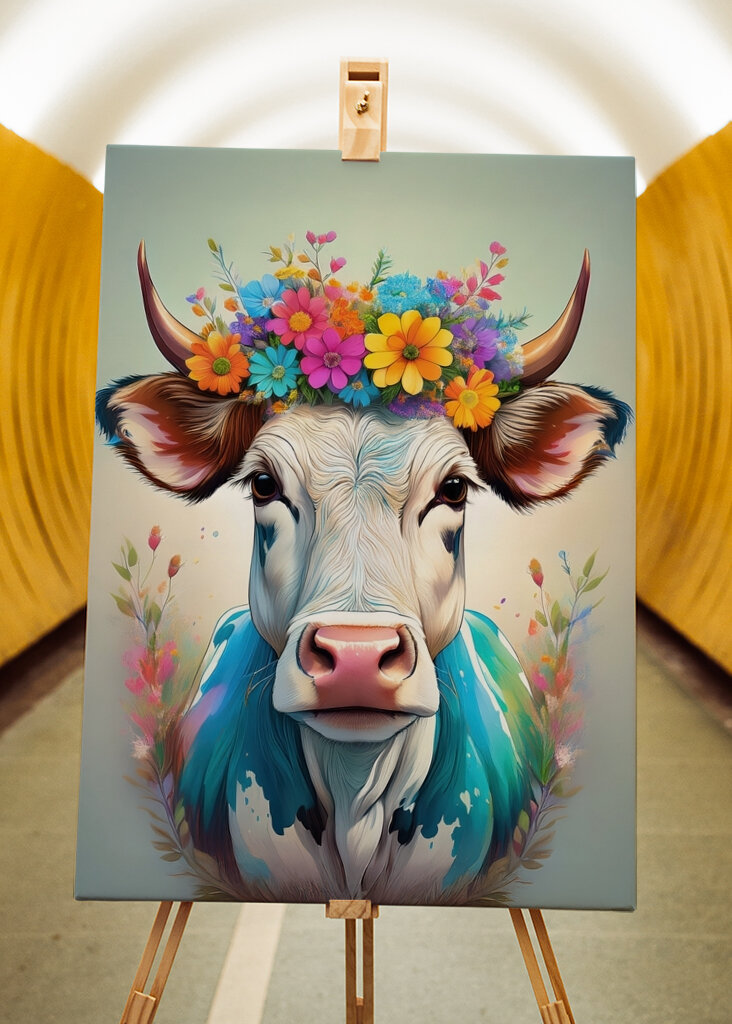 Cow portrait with flowers