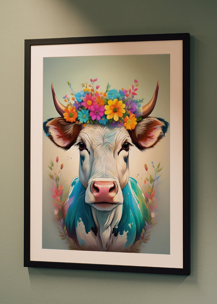 Cow portrait with flowers