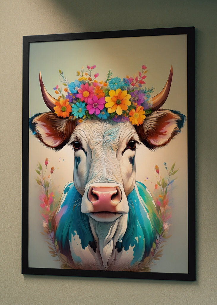Cow portrait with flowers