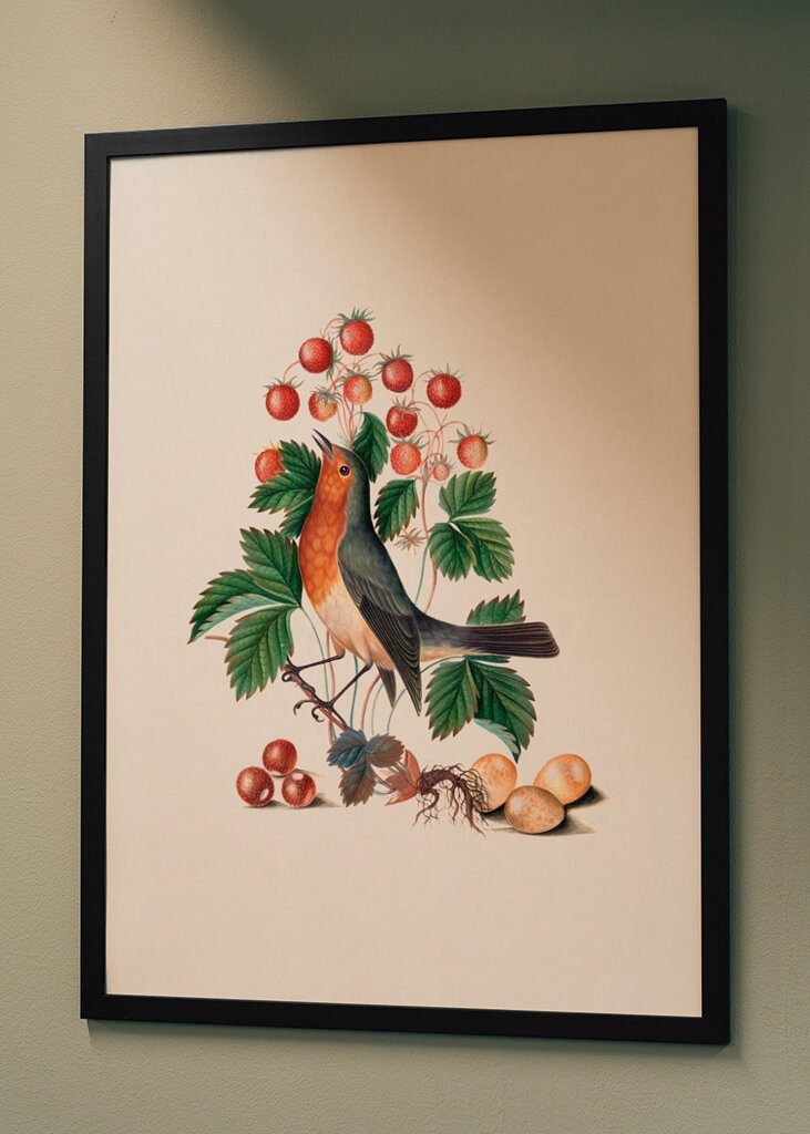 Petirrojo europeo y paja salvaje