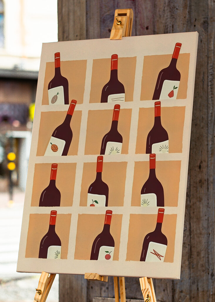 Illustrated Red Wine Bottles  