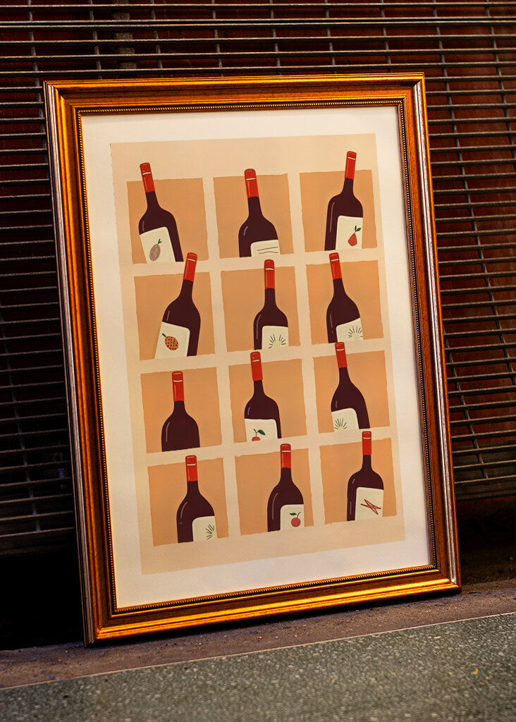 Illustrated Red Wine Bottles  
