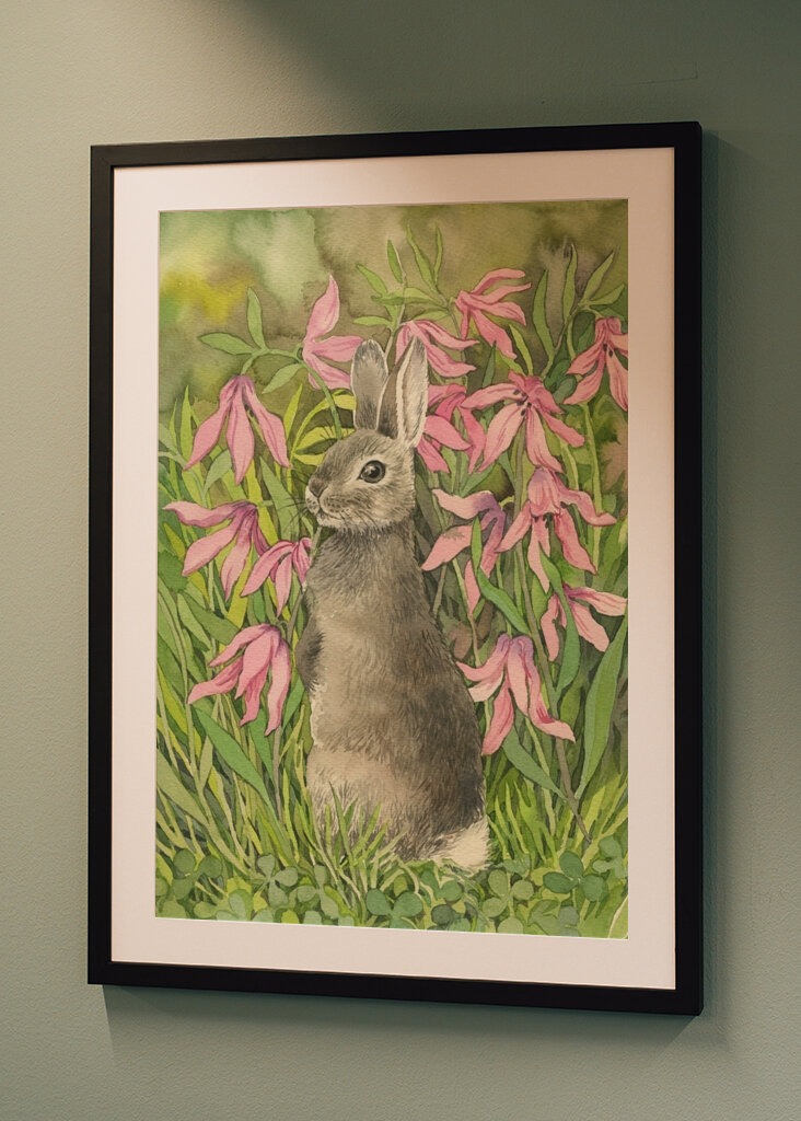 Rabbit among flowers and clove