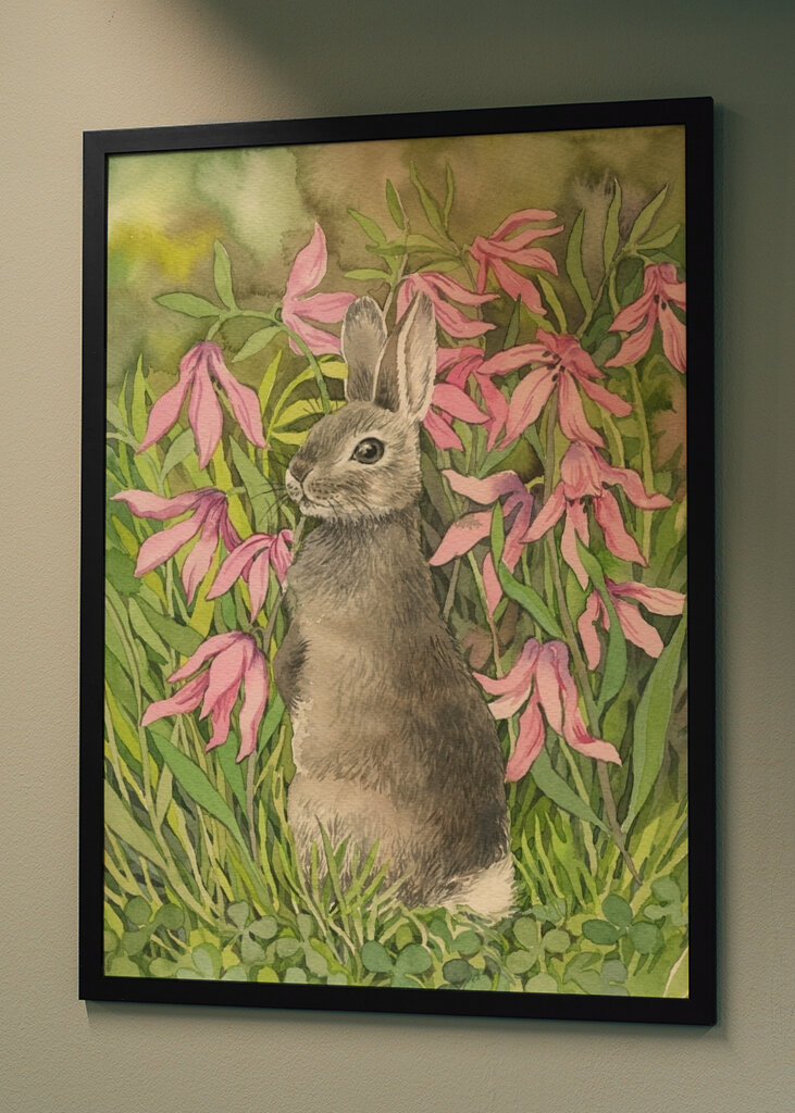 Rabbit among flowers and clove