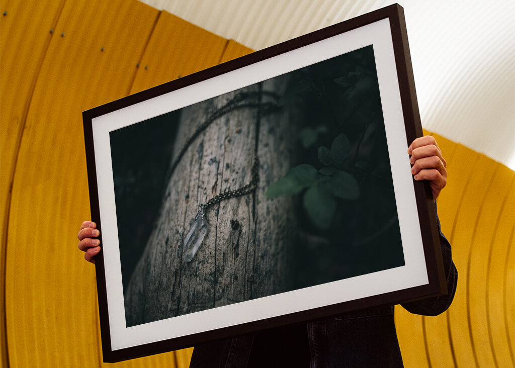 Bjergkrystal på væltet fyrretræ