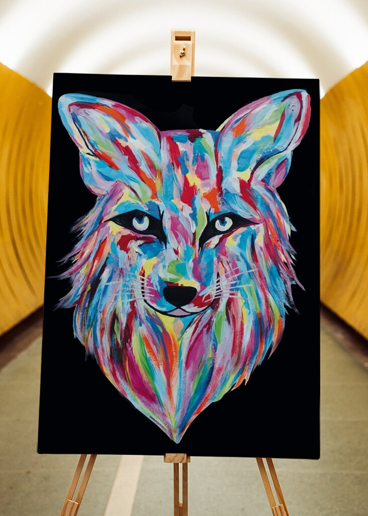 Black and colorful Fox