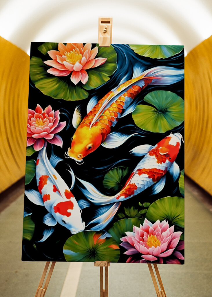 Koi Fish and Lotus Flowers