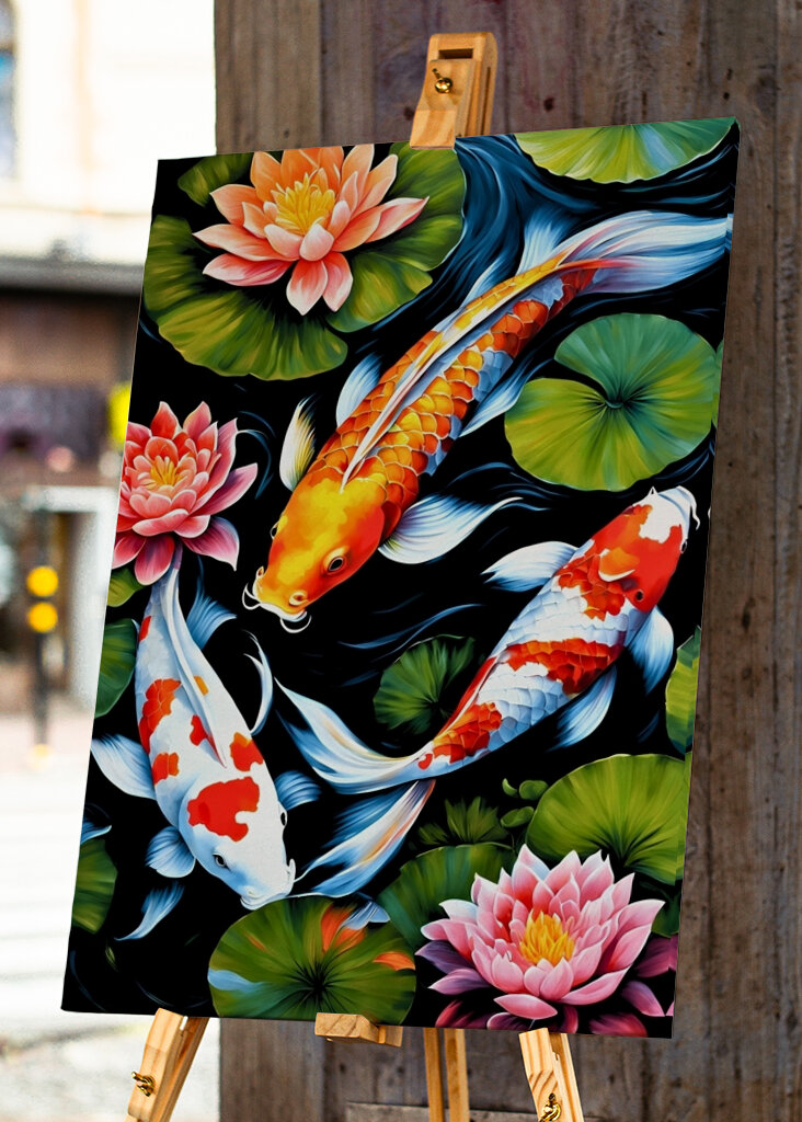 Koi Fish and Lotus Flowers