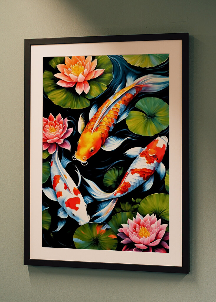 Koi Fish and Lotus Flowers